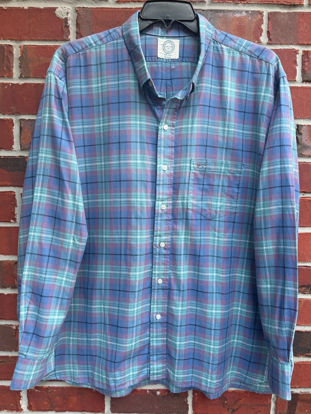 Coastal Cotton Men’s XXL Blue/Teal/Purple Plaid Long Sleeve Button Down Shirt F9